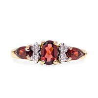 10K Gold Garnet & Diamond Ring - Size 6 3/4