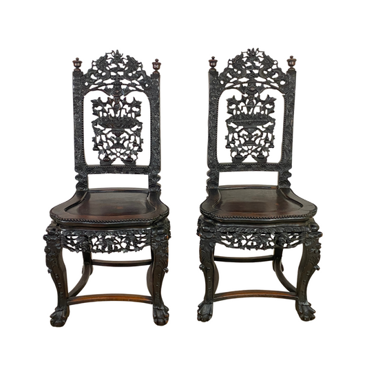 Antique Chinese Dragon Carved Rosewood Chairs (Pair)