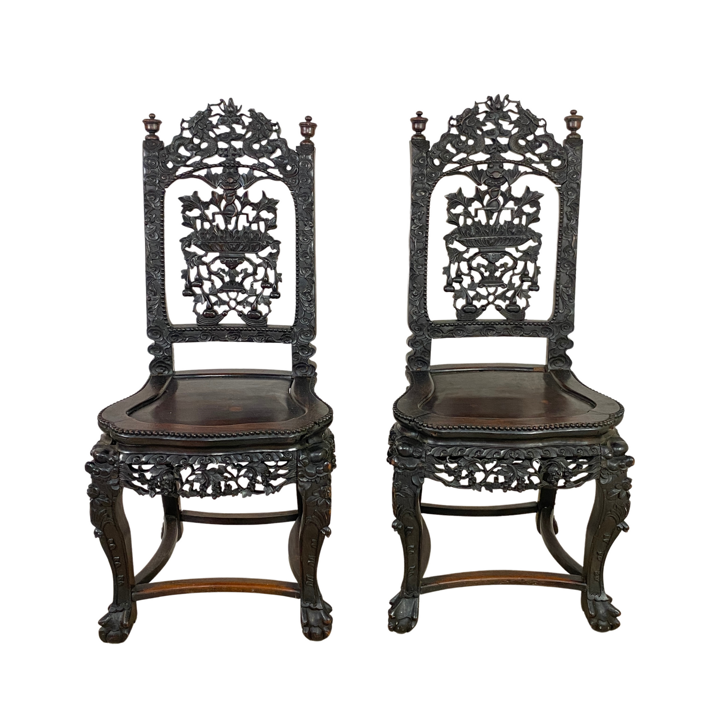 Antique Chinese Dragon Carved Rosewood Chairs (Pair)