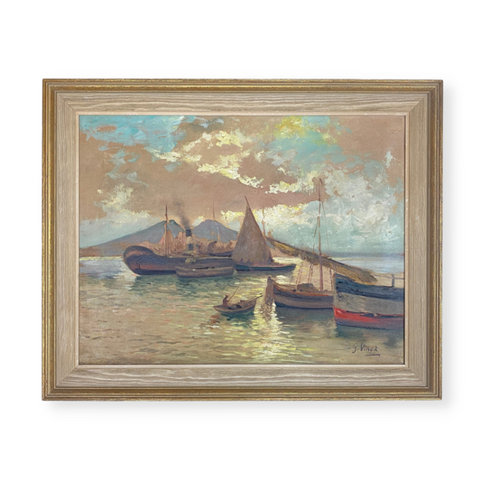 Maritime Scene Original Signed Oil on Canvas by Joseph Vinck