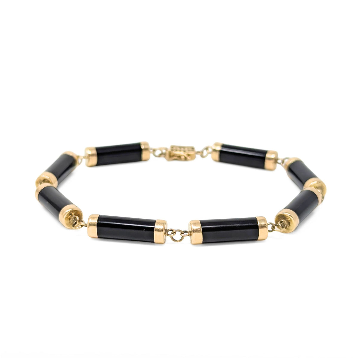 14K Gold & Black Onyx 7" Bar Link Bracelet