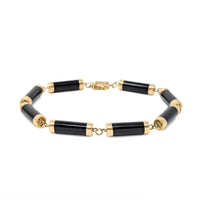14K Gold & Black Onyx 7" Bar Link Bracelet