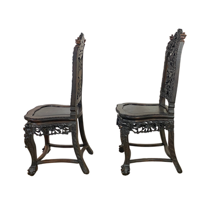 Antique Chinese Dragon Carved Rosewood Chairs (Pair)