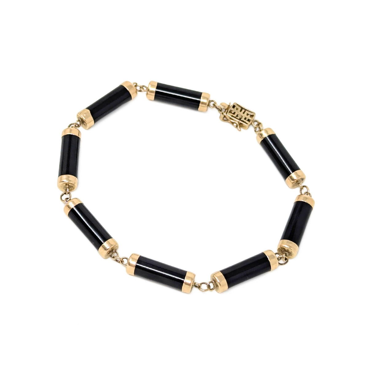 14K Gold & Black Onyx 7" Bar Link Bracelet