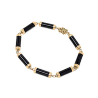 14K Gold & Black Onyx 7" Bar Link Bracelet