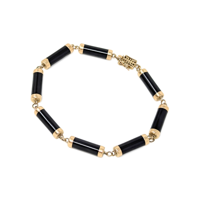 14K Gold & Black Onyx 7" Bar Link Bracelet
