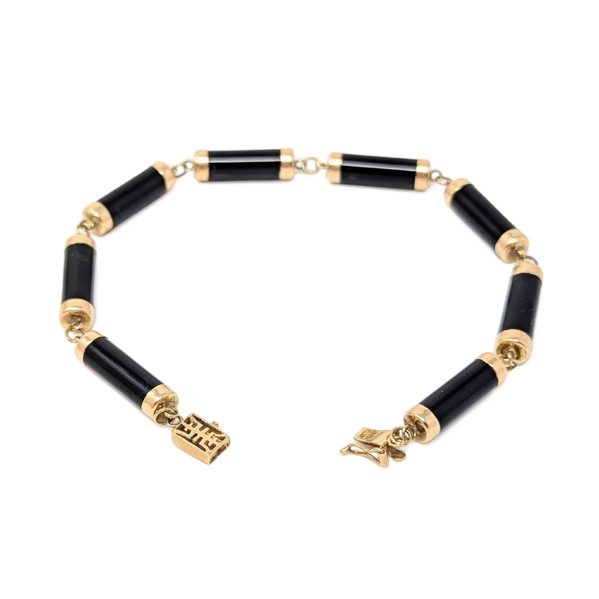 14K Gold & Black Onyx 7" Bar Link Bracelet