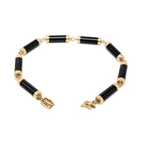 14K Gold & Black Onyx 7" Bar Link Bracelet