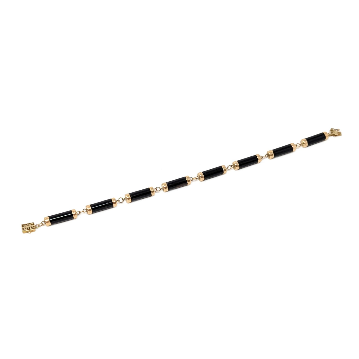 14K Gold & Black Onyx 7" Bar Link Bracelet