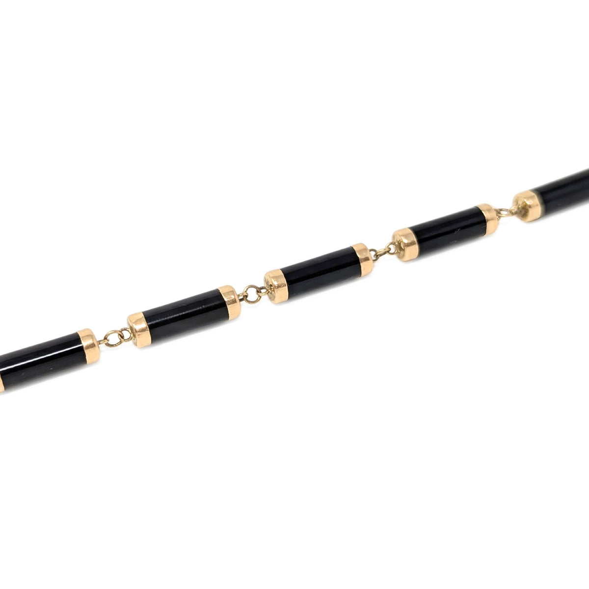 14K Gold & Black Onyx 7" Bar Link Bracelet