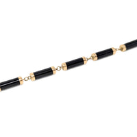 14K Gold & Black Onyx 7" Bar Link Bracelet