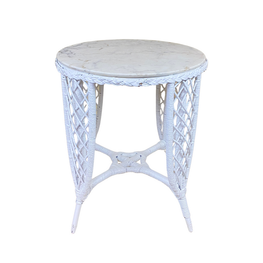Antique Marble Top Wicker Table