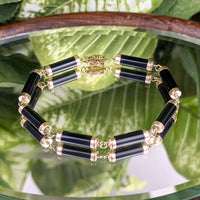 14K Gold & Black Onyx 7" Bar Link Bracelet