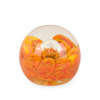 Vintage Murano Italy Art Glass Controlled Bubble Orange Flower Paperweight