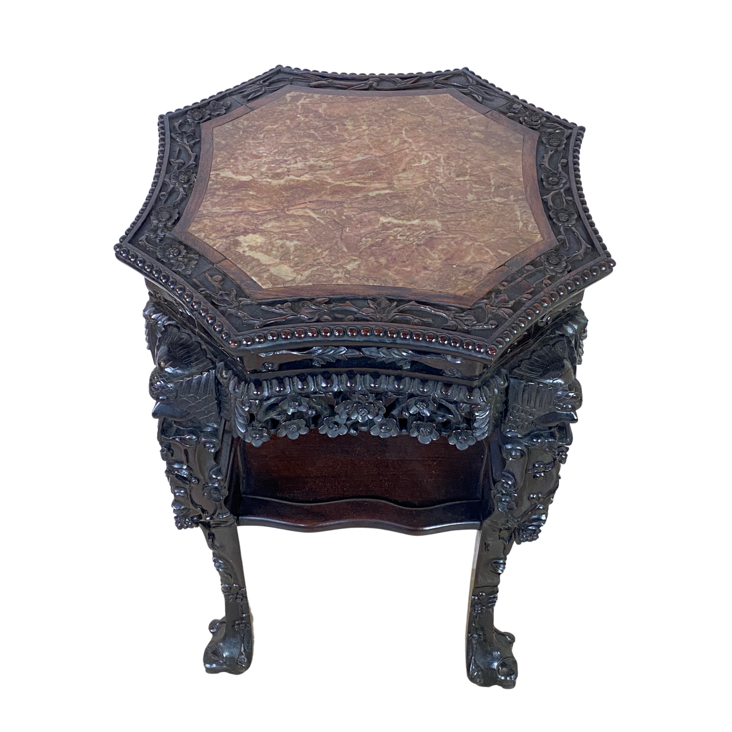 Antique Chinese Carved Rosewood Marble-Top Table / Stand