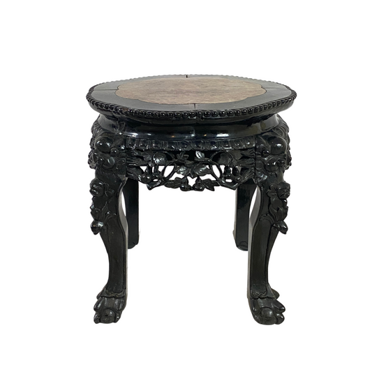 Antique Chinese Carved Rosewood Marble Top 18" Planter Stand