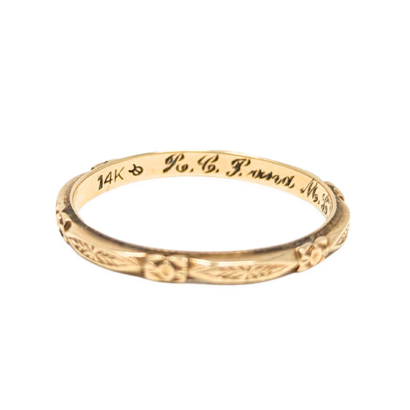14K Gold 2mm Engraved 1937 Wedding Band - Size 7