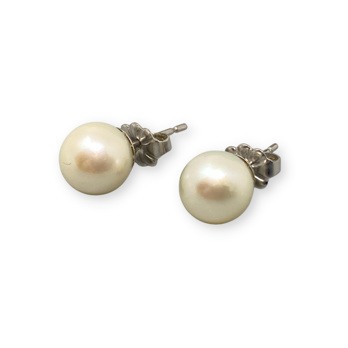 14K White Gold & Pearl Stud Earrings
