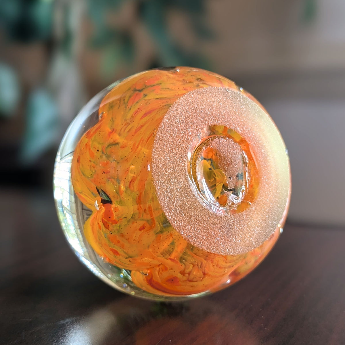Vintage Murano Italy Art Glass Controlled Bubble Orange Flower Paperweight