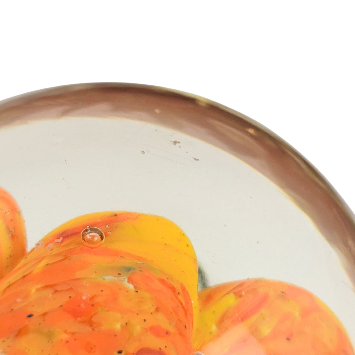Vintage Murano Italy Art Glass Controlled Bubble Orange Flower Paperweight