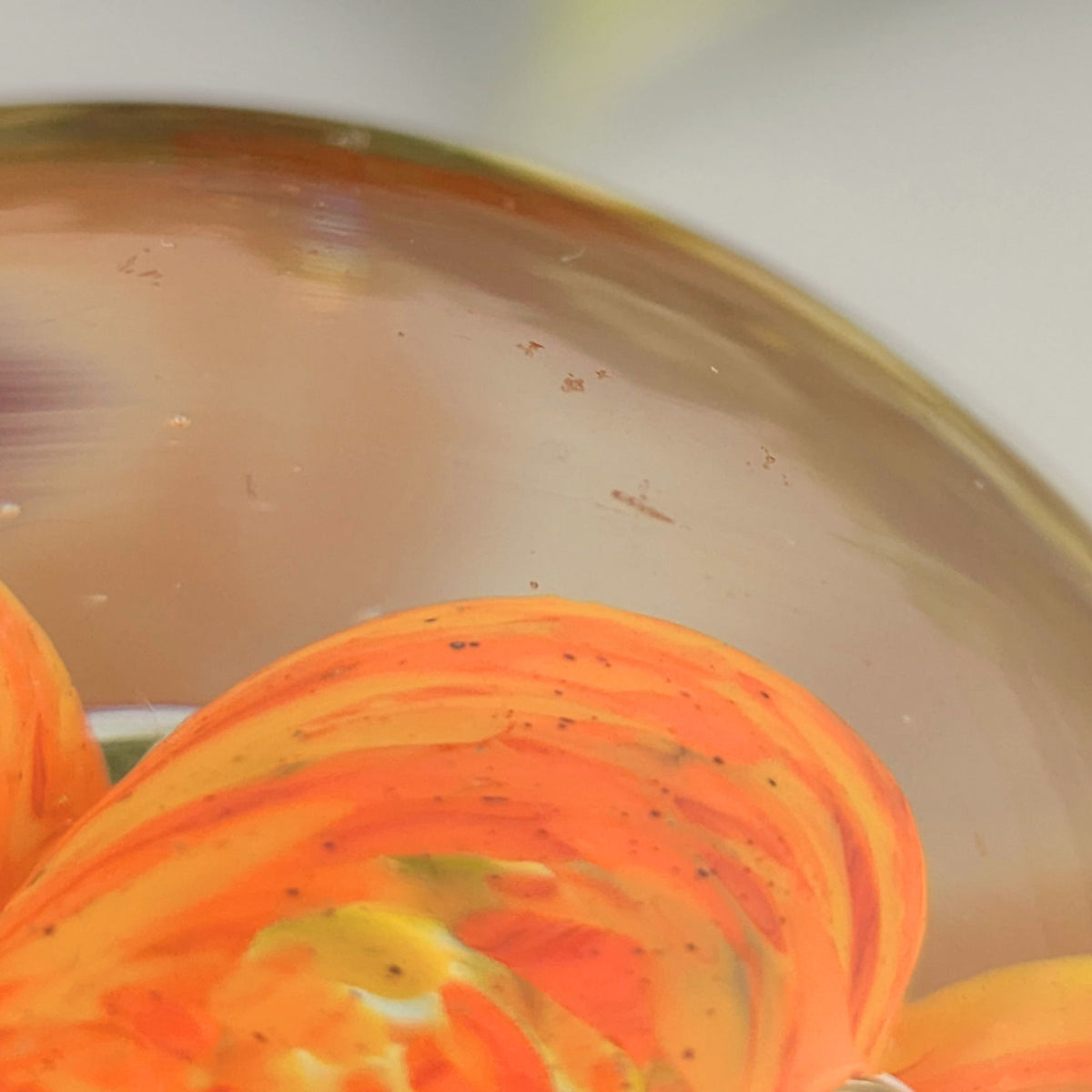 Vintage Murano Italy Art Glass Controlled Bubble Orange Flower Paperweight