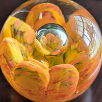 Vintage Murano Italy Art Glass Controlled Bubble Orange Flower Paperweight