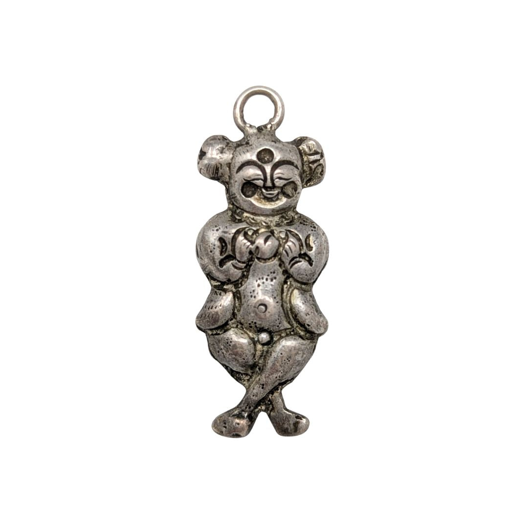 Antique Chinese Mechanical Fertility Pendant, 62% Silver, 1.5” 4.6g Trick Amulet