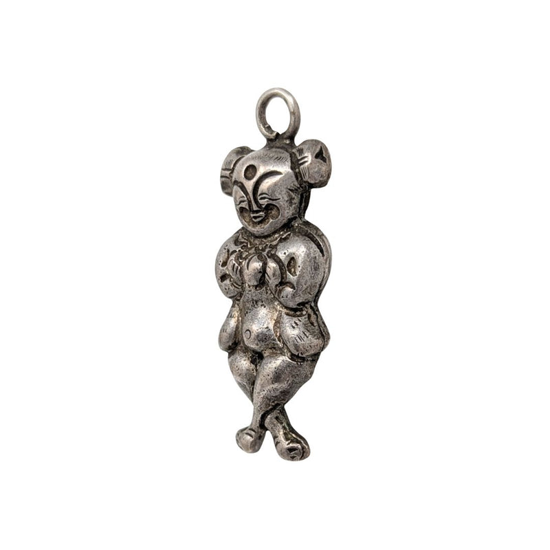 Antique Chinese Mechanical Fertility Pendant, 62% Silver, 1.5” 4.6g Trick Amulet