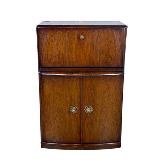 1930's Art Deco Burled Maple Cocktail Bar Cabinet
