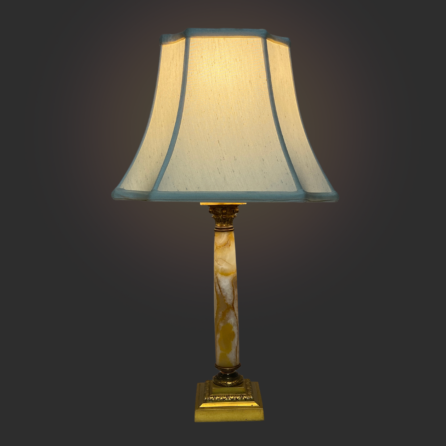 Vintage Neoclassical Onyx Marble & Brass Corinthian Column Lamp