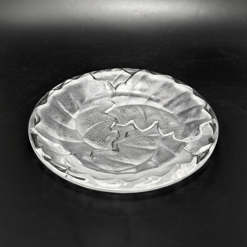 Lalique France "Chene" Oak Leaf Frosted 9" Crystal Luncheon Plates (Set of 8)