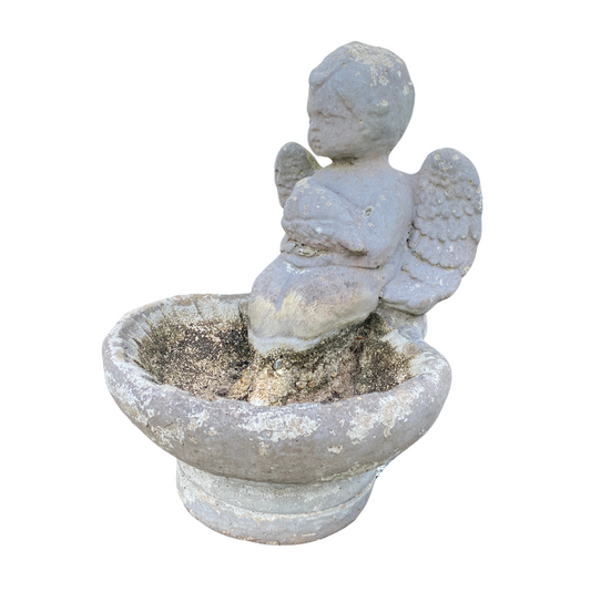 Vintage 14" Cherub Angel Concrete Birdbath