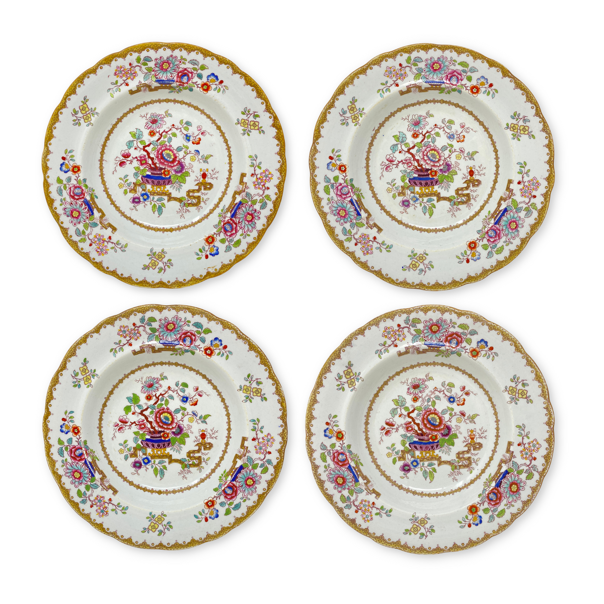 Ashworth Bros. Hanley Golden Chinoiserie Ironstone Soup Bowls (4)