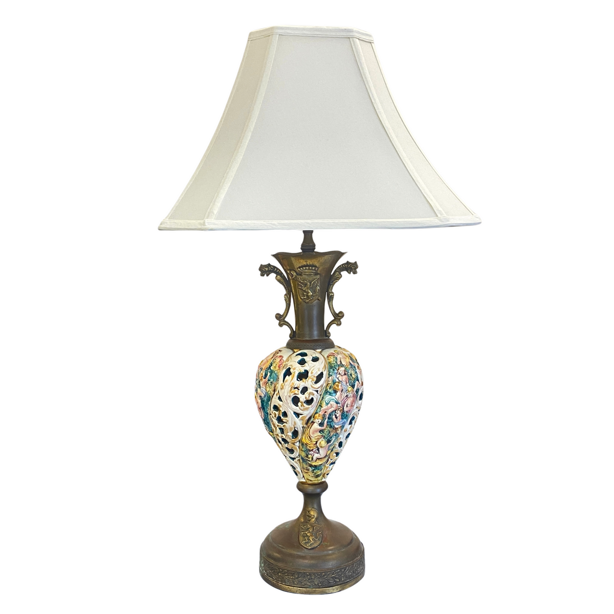 Ardalt Capodimonte Brass & Hand Painted Porcelain Lamp