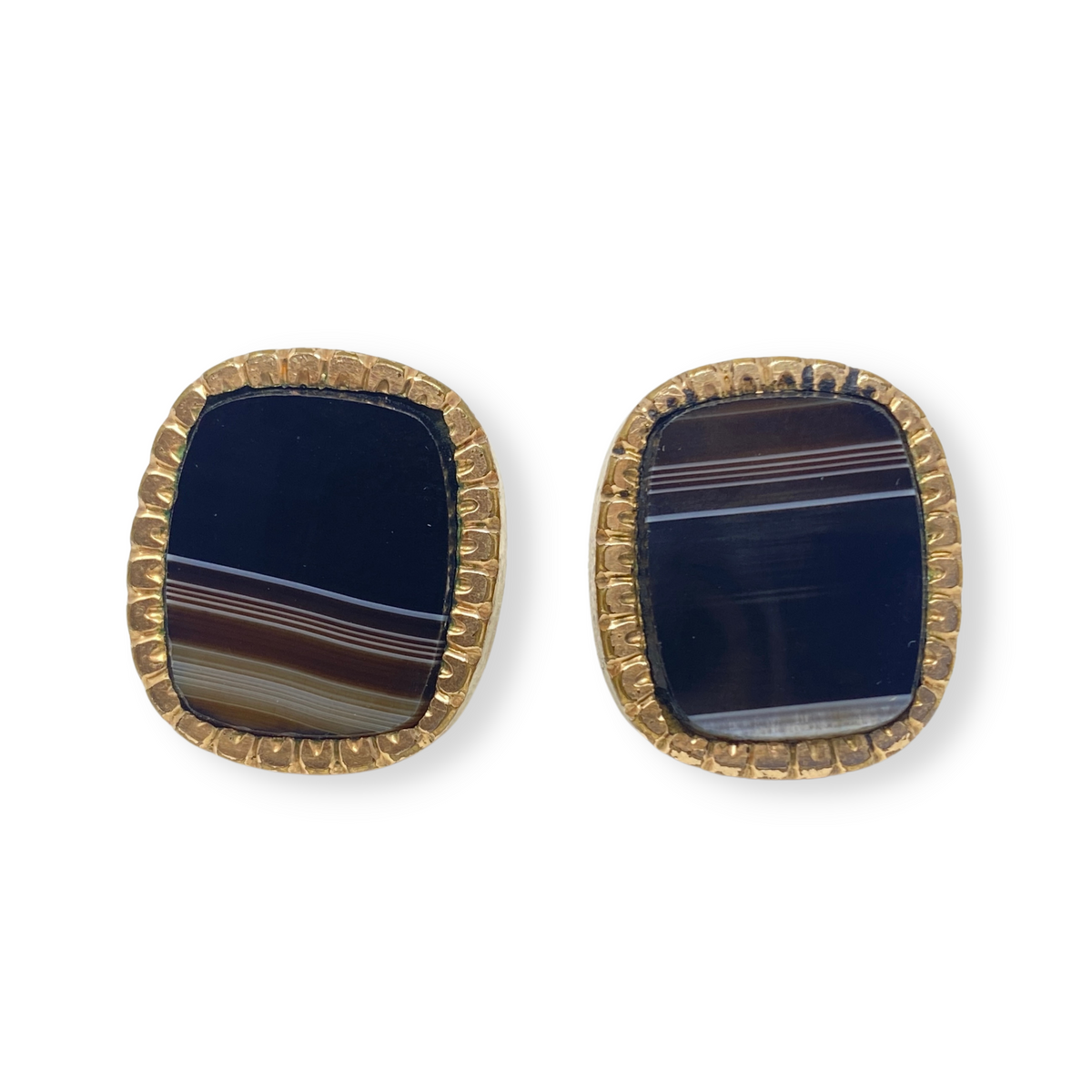 Antique Black Agate Gold Filled Cuff Links, ca. 1880