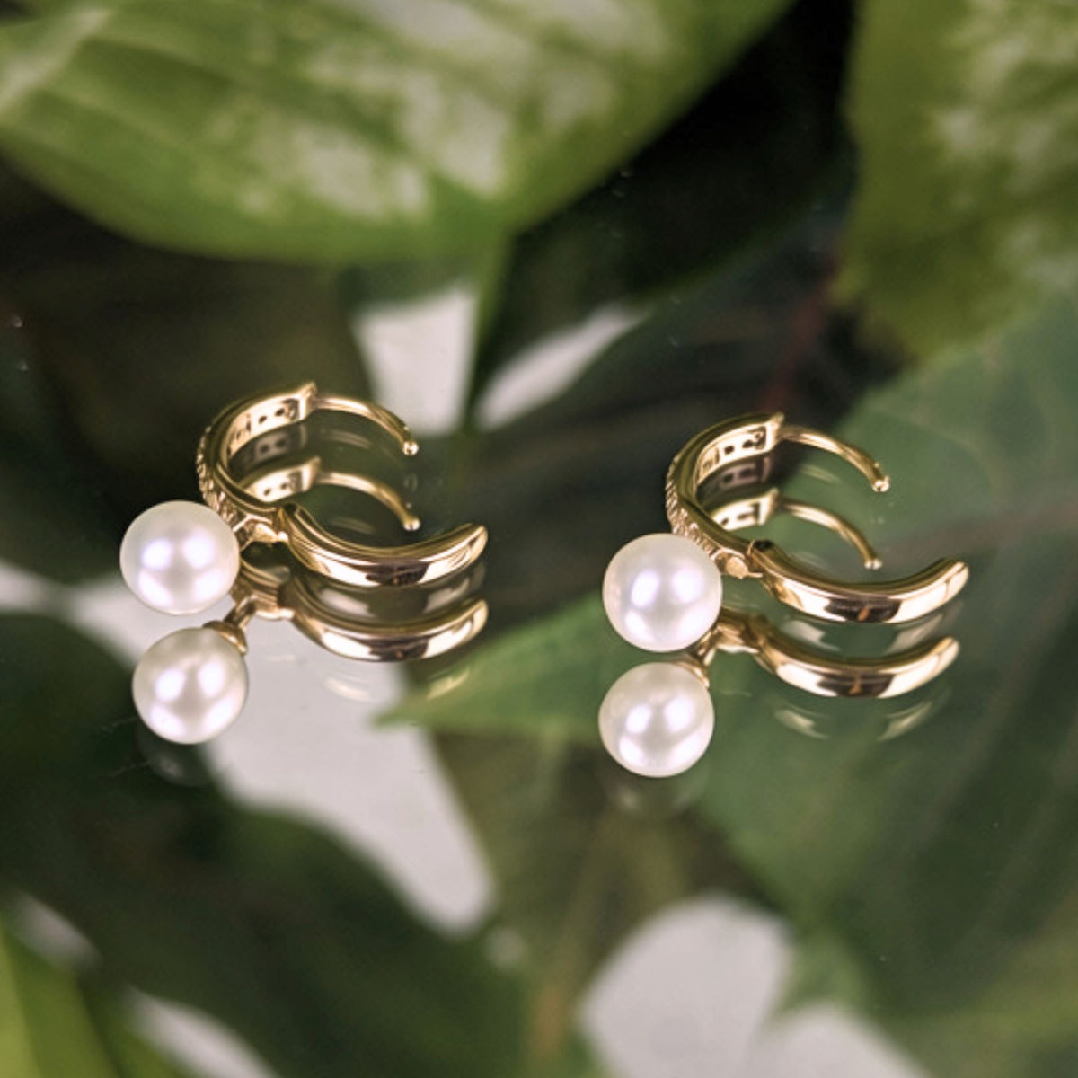 14K Yellow Gold Pearl Dangle & Diamond Pavé 10.8mm Huggie Hoop Earrings