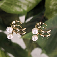 14K Yellow Gold Pearl Dangle & Diamond Pavé 10.8mm Huggie Hoop Earrings