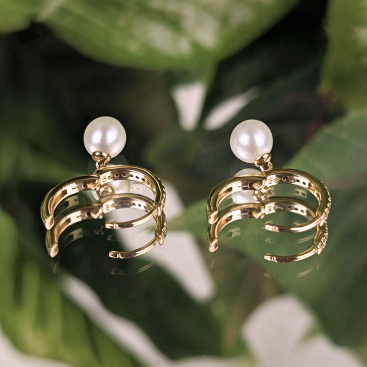 14K Yellow Gold Pearl Dangle & Diamond Pavé 10.8mm Huggie Hoop Earrings