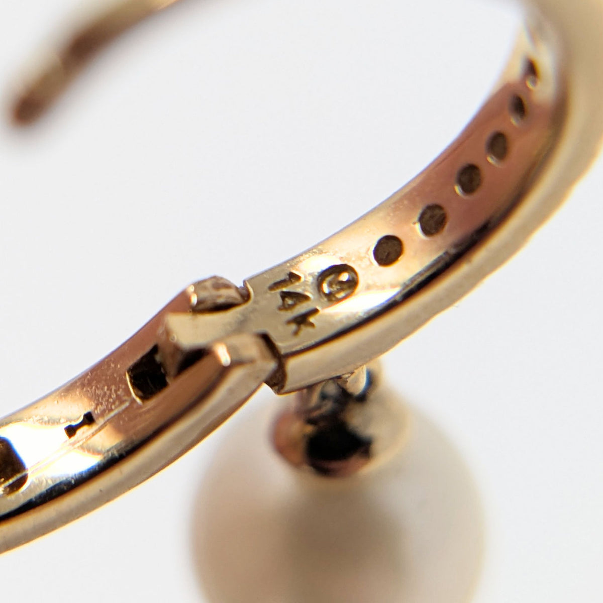 14K Yellow Gold Pearl Dangle & Diamond Pavé 10.8mm Huggie Hoop Earrings