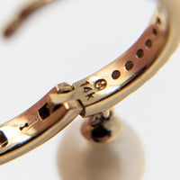 14K Yellow Gold Pearl Dangle & Diamond Pavé 10.8mm Huggie Hoop Earrings