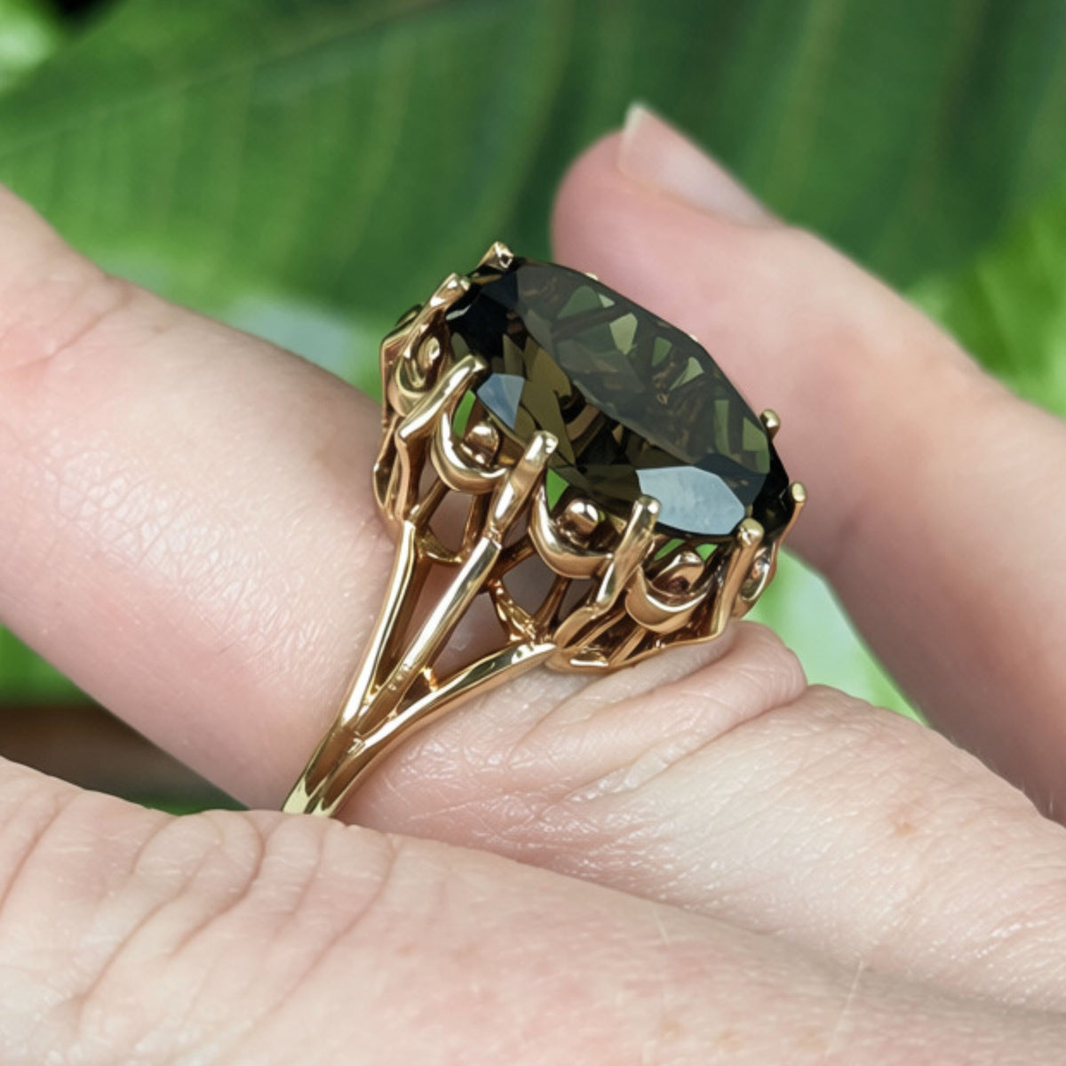 Vintage Hamilton Jewelers St. Louis 10K Gold Smoky Quartz Cocktail Ring - Sz 5.5