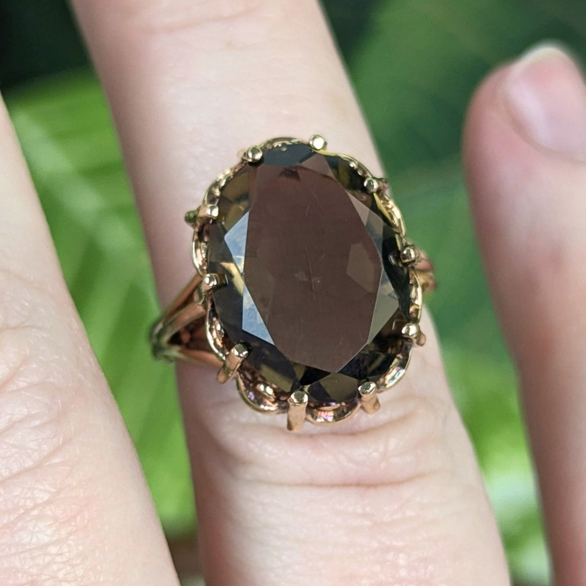 Vintage Hamilton Jewelers St. Louis 10K Gold Smoky Quartz Cocktail Ring - Sz 5.5