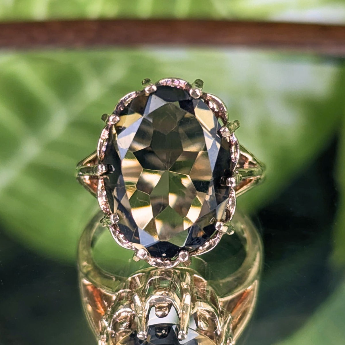 Vintage Hamilton Jewelers St. Louis 10K Gold Smoky Quartz Cocktail Ring - Sz 5.5
