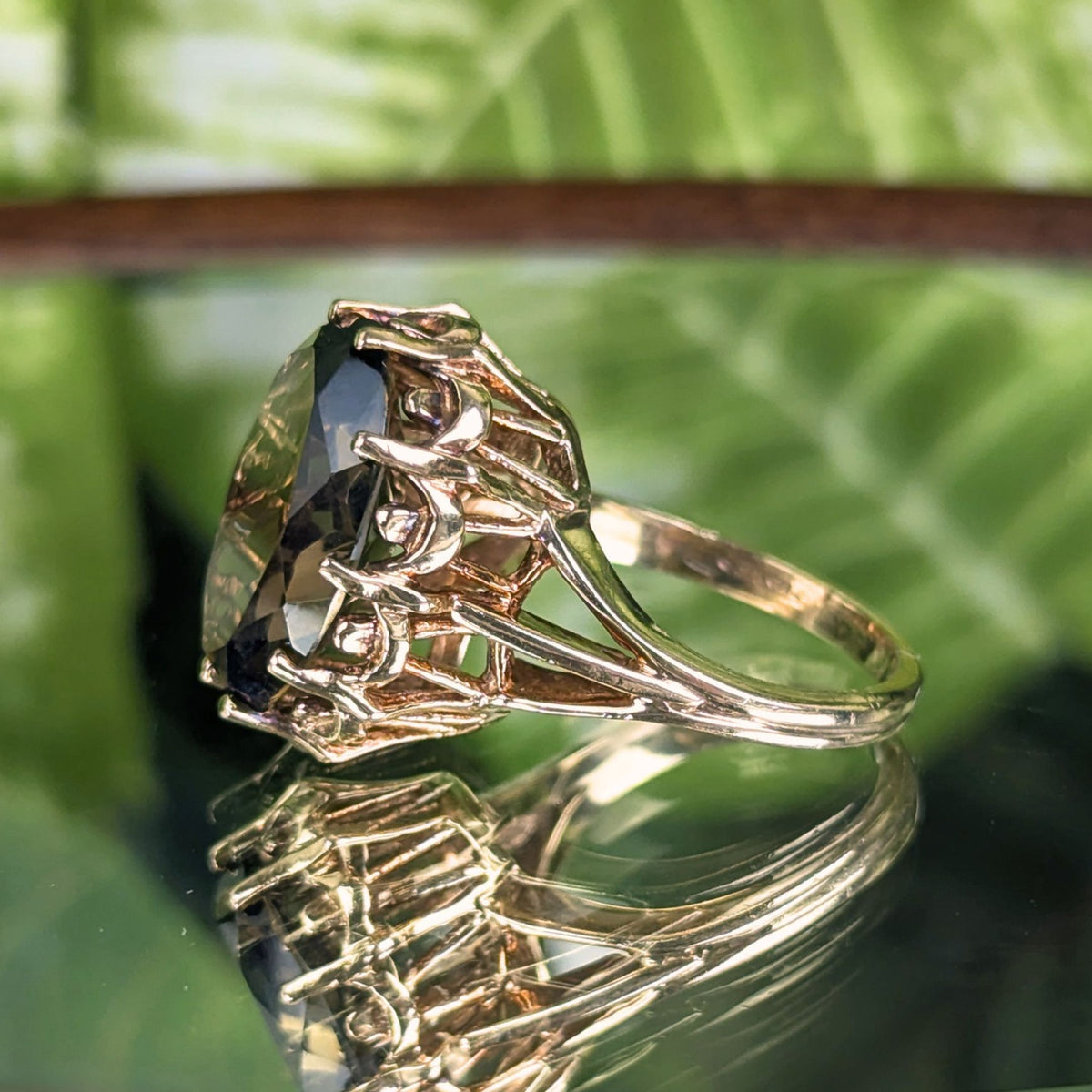 Vintage Hamilton Jewelers St. Louis 10K Gold Smoky Quartz Cocktail Ring - Sz 5.5