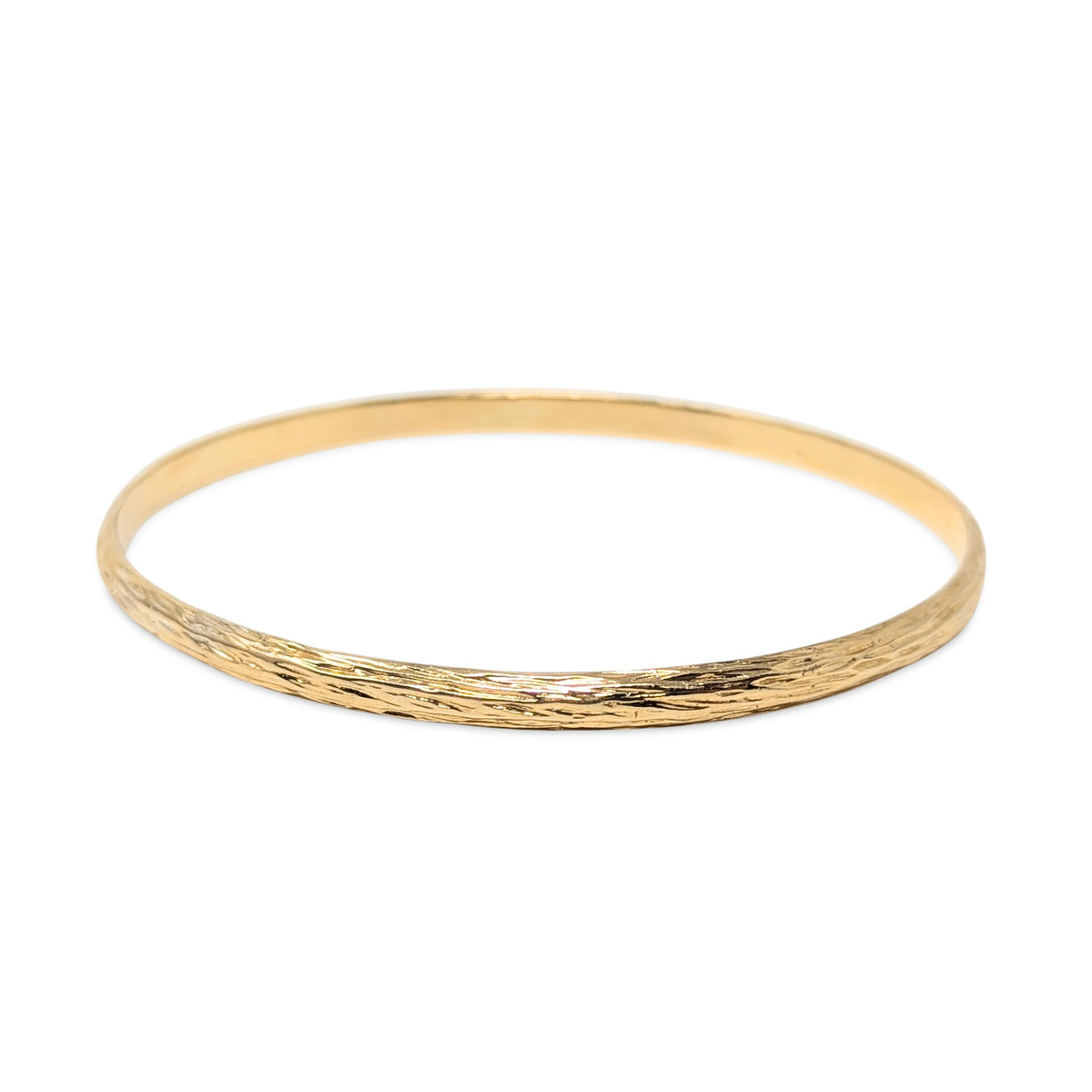 Vintage 1970's Designer Solid 14K Gold Tree Bark Textured Bangle Bracelet, 15g