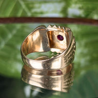 Vintage Italian 18K Two-Tone Gold & Ruby Men's Statement Ring, 11.7g - Size 9