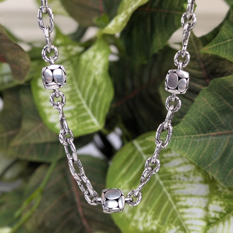 John Hardy Heritage Kali Pebble Sterling Silver 16" Station Necklace - 52g