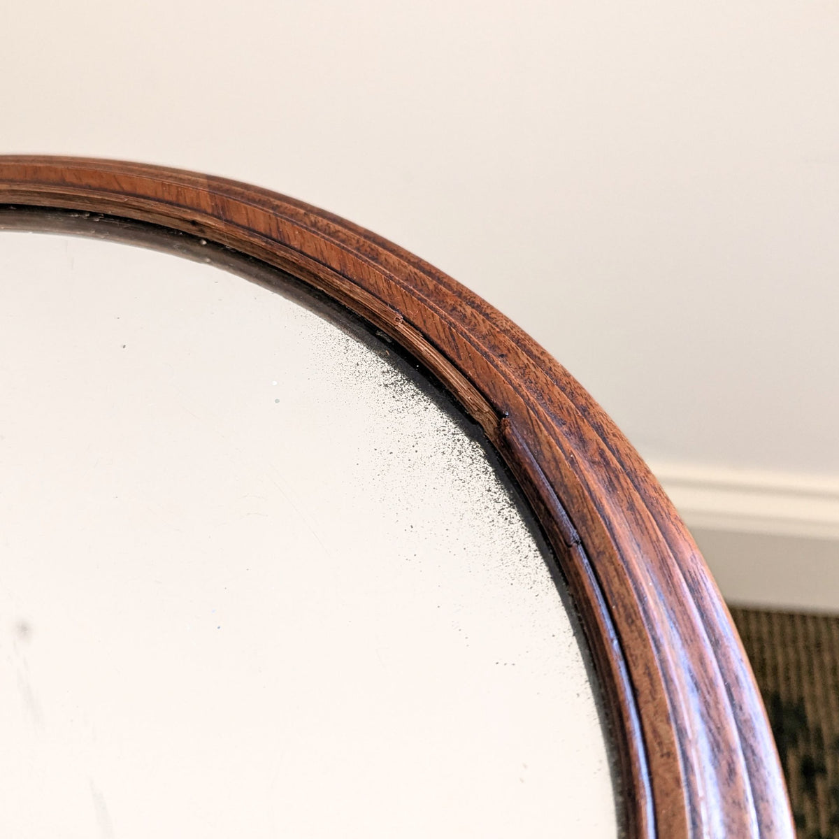 Vintage 1940's Petite Walnut Drum Table/Accent Stand - Inset Mirror Top & Drawer