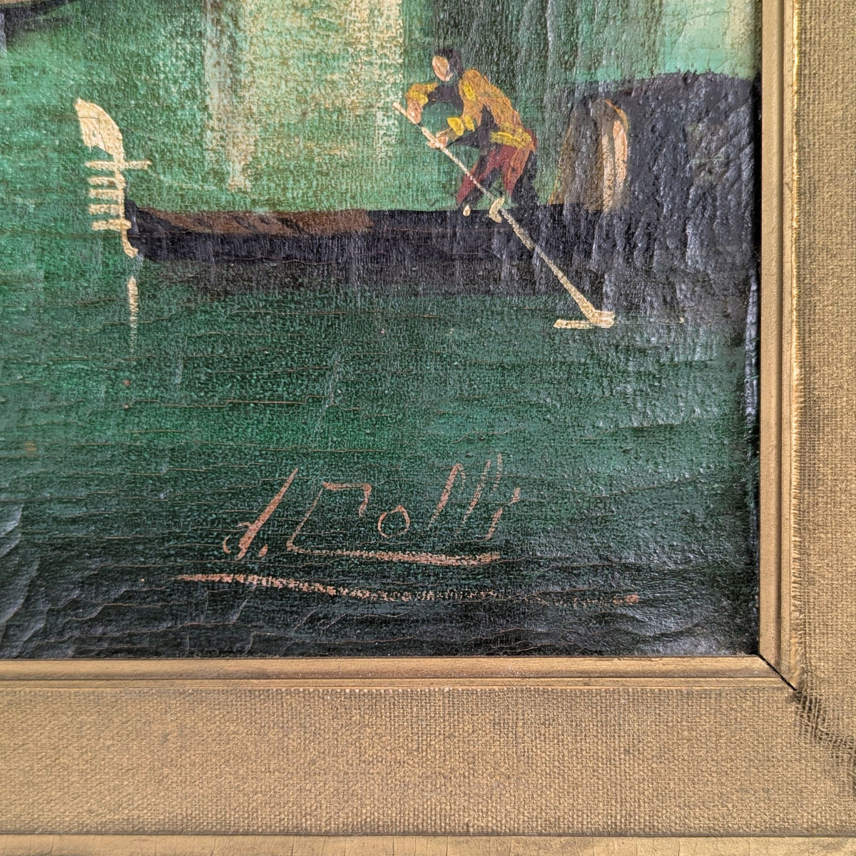 Vintage Italian Oil Painting of a Venice Lagoon, Signed D. Colli - 29x25 Framed