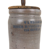 Antique 1-Gal Stoneware Butter Churn W L Williams & Brother, Oak Grove VA, 19.5"